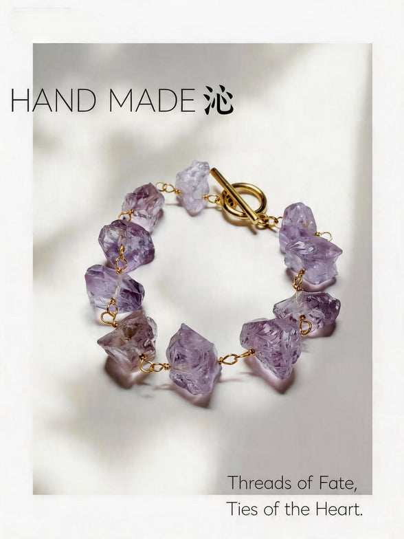 Raw Amethyst Chunk Gold Chain Bracelet | Quinn Jewelry