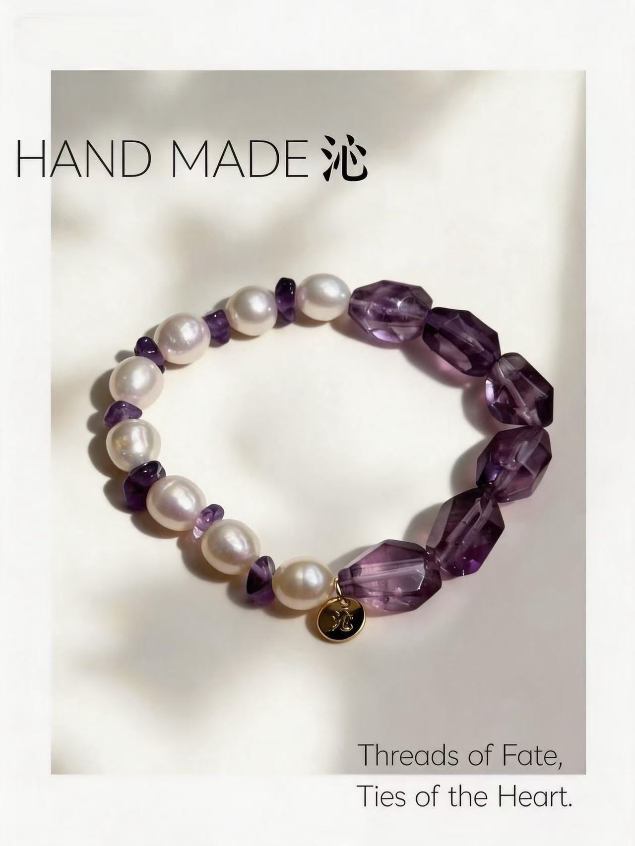 Amethyst & Freshwater Pearl Elastic Bracelet | Quinn Jewelry