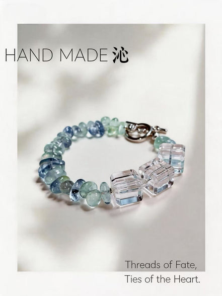 Aquamarine & White Crystal Beaded Bracelet | Quinn Jewelry