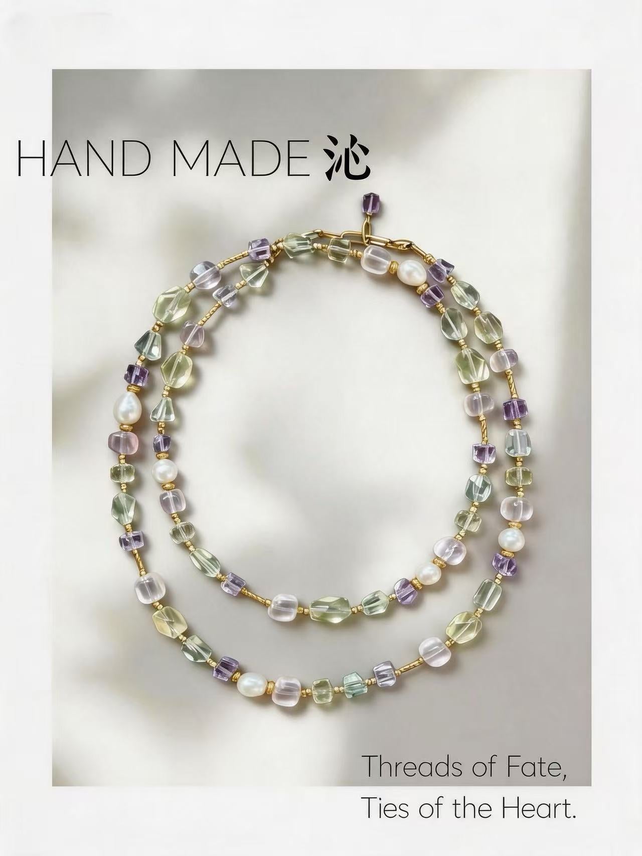 Amethyst & Green Crystal Baroque Pearl Long Necklace | Quinn Jewelry