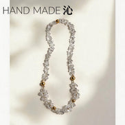 White Crystal Chip Gold Bead Necklace | Quinn Jewelry