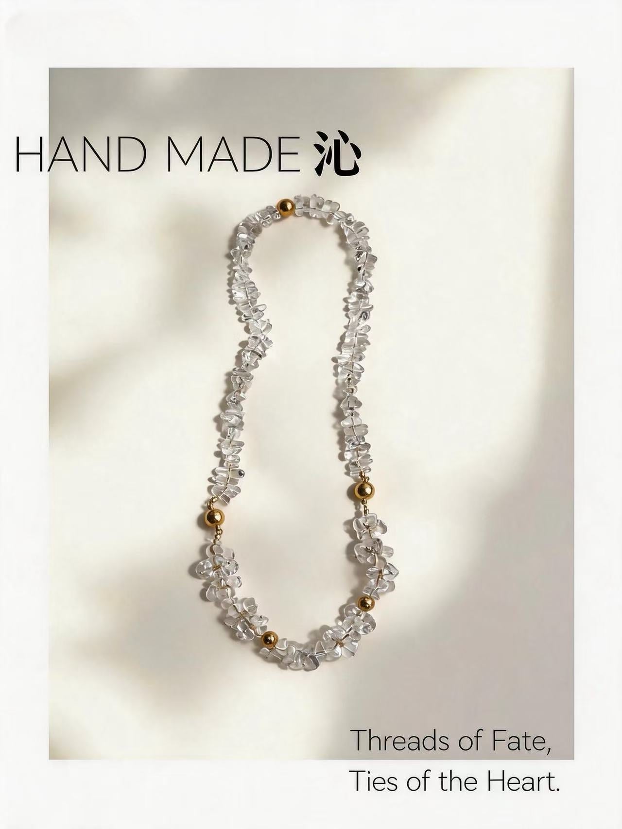 White Crystal Chip Gold Bead Necklace | Quinn Jewelry