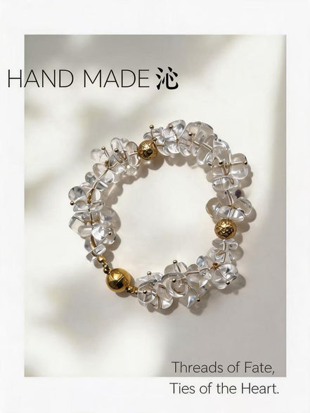 White Crystal Chip Gold Bead Bracelet | Quinn Jewelry