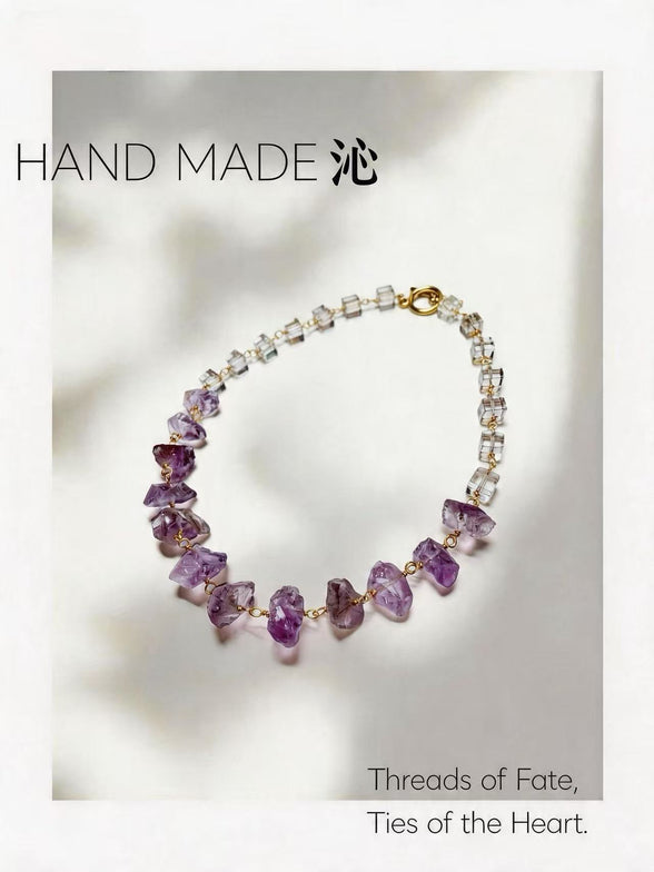 Raw Amethyst & White Crystal Cube Gradient Necklace | Quinn Jewelry