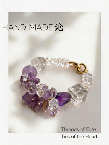 Amethyst & White Crystal Cluster Charm Bracelet | Quinn Jewelry