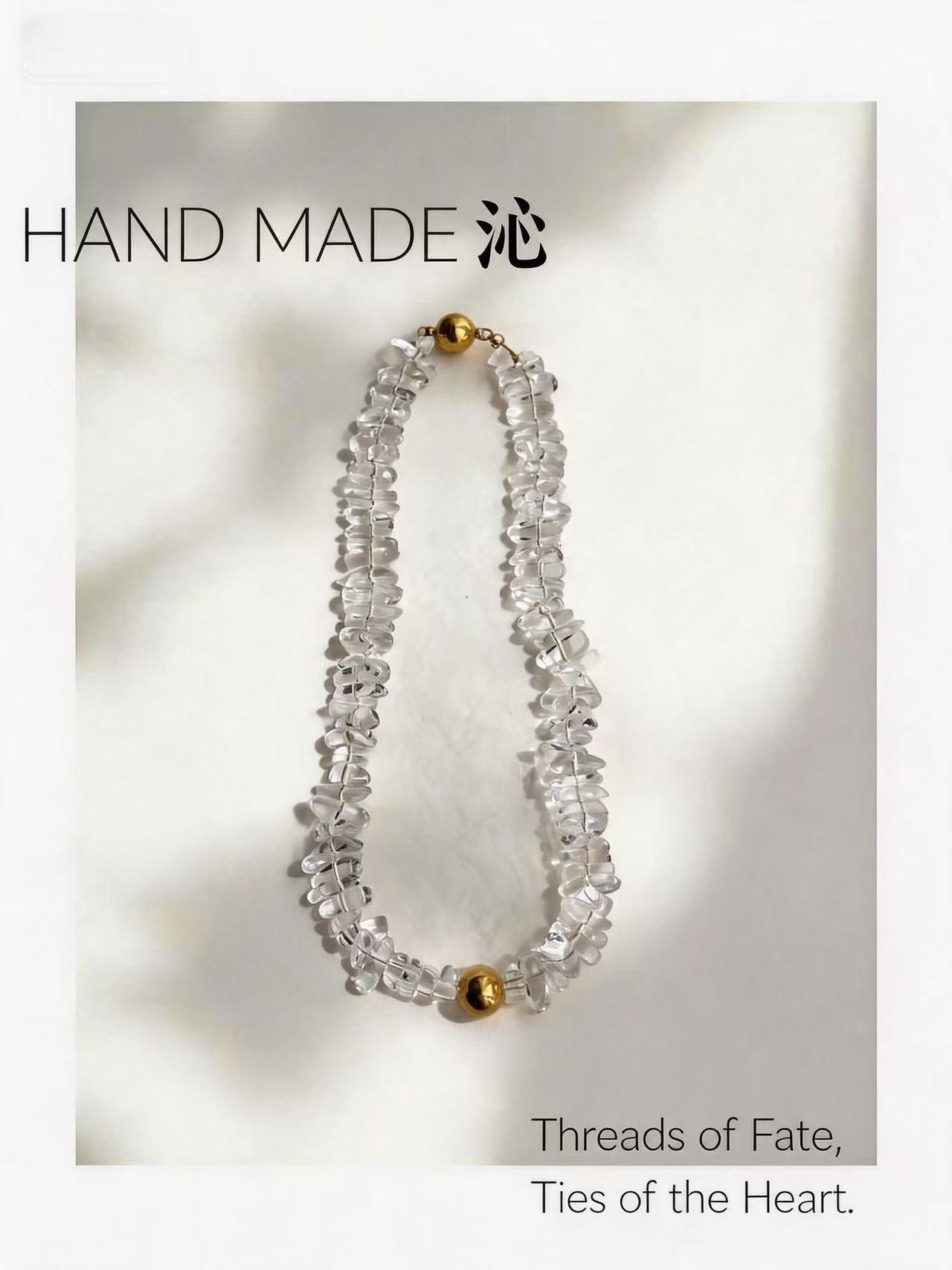 White Crystal Chip Gold Bead Necklace | Quinn Jewelry