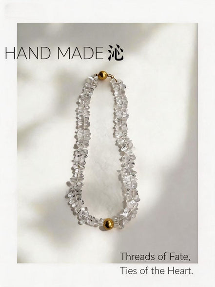 White Crystal Chip Gold Bead Necklace | Quinn Jewelry