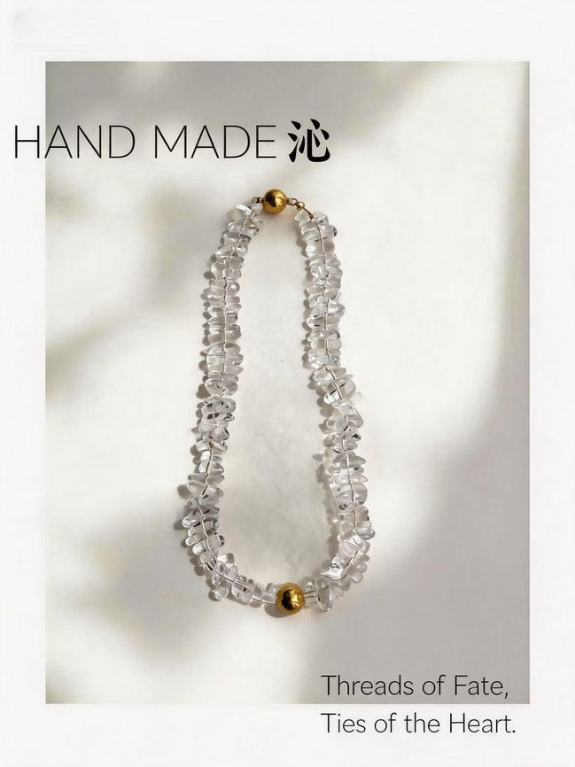 White Crystal Chip Gold Bead Necklace | Quinn Jewelry