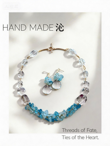 Ocean Heart Aqua Blue Necklace & Earrings Set | Quinn Jewelry